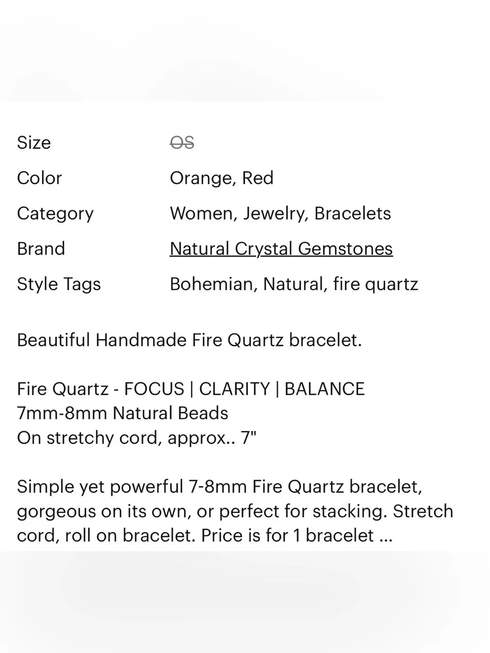 Beautiful Natural Fire Quartz 7mm-8mm Beaded Bracelet